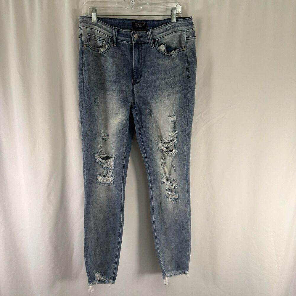 Judy Blue Skinny Fit Jeans Women's 13 31 Medium Wash Distressed Mid Rise Cotton